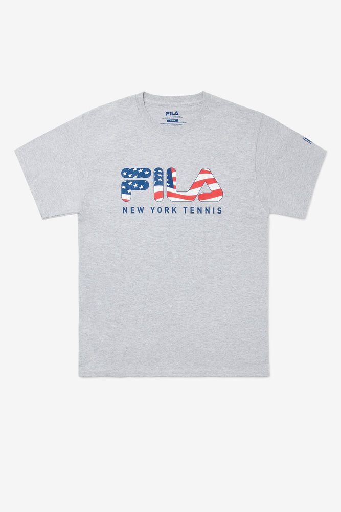 Fila Nyc Flag Grey T-Shirt Mens - NZ 39760-YMQD